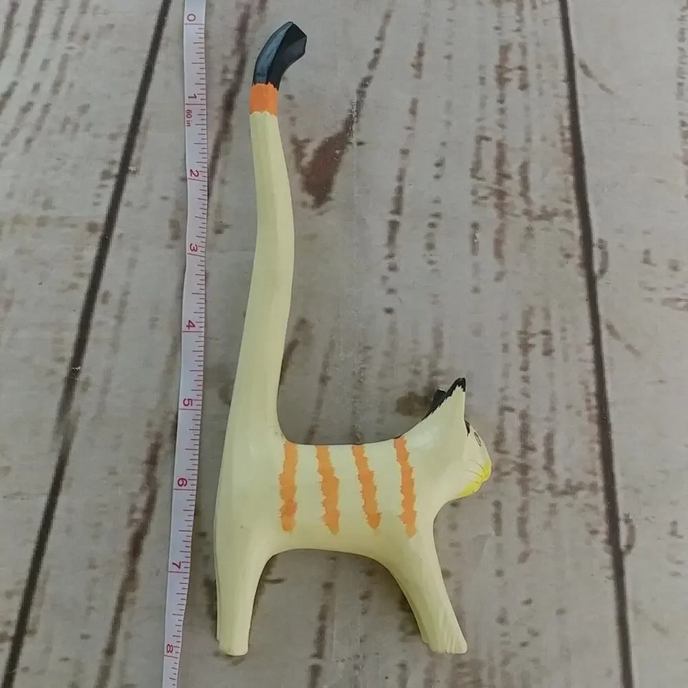 Yellow, Orange, and Black Long Tail Cat Jewelry/Ring Holder‎ Figurine